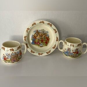 3 Vintage Bunnykins Collectibles- 1 Rimmed Bowl 2 Handled Mugs